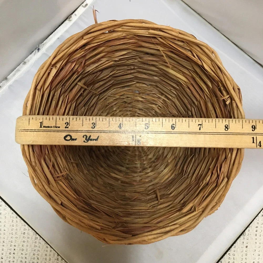 Woven Wicker Basket Home Decor Small Tan Round Rustic Boho Waste Bin Cottagecore